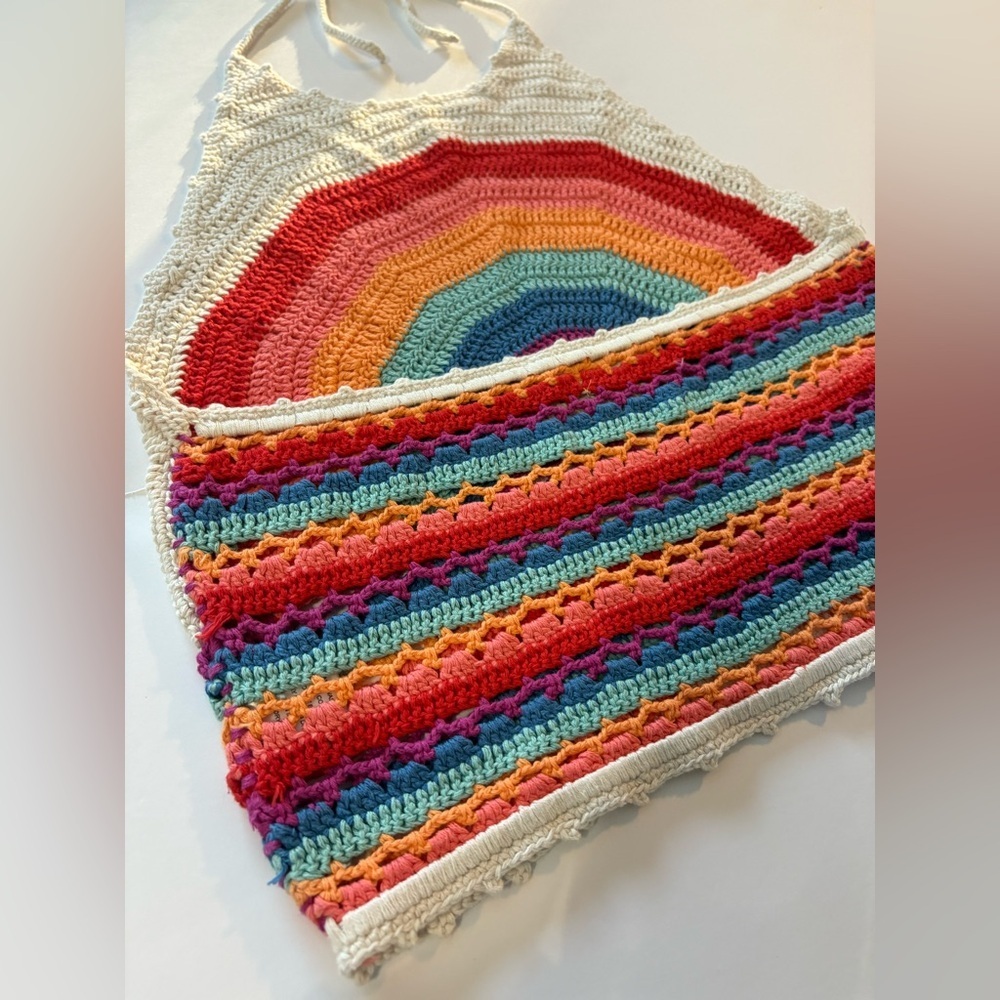 Altar'd State White Crochet Rainbow Halter Crop Top - Picture 8 of 9